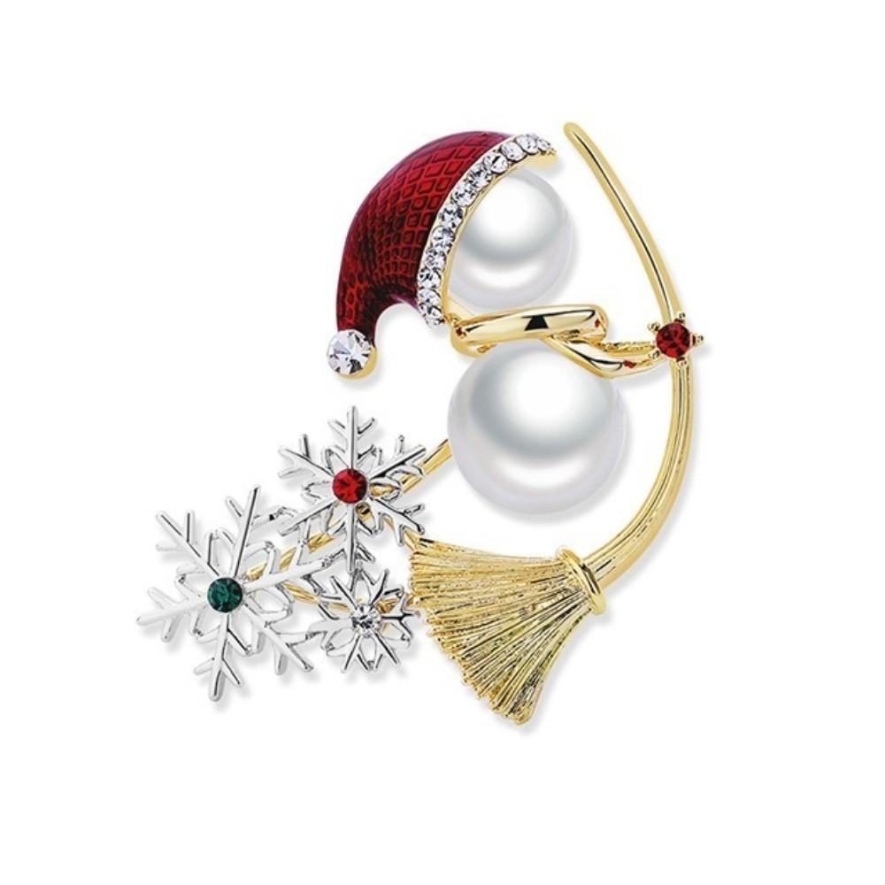 Pearl Christmas Snowman Brooch Santa Claus Sweater Scarf Badge Cute Red Xmas Brooch New Year Gift