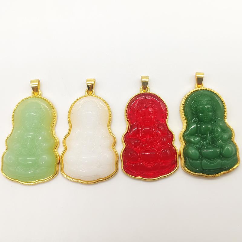 Позолоченное нефритовое ожерелье с подвеской Pixiu & Guanyin Buddha