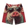 Summer 3D Funny Pig Pattern Print Shorts Fashionable Casual Beach Hawaii Men's Shorts