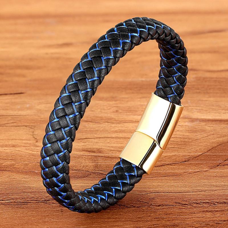 Retro Hip Hop Stainless Steel Leather Woven Bracelet Simple Black Brown Magnetic Buckle Couple Bracelet Men's Everyday Casual Wear Jewelry Accessories