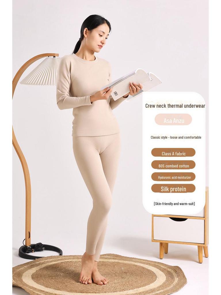 Женский теплый бархатный костюм с круглым воротником и гиалуроновой кислотой, тип А, облегающий согревающий топ и брюки на осень.