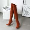 Модные модные высокие сапоги женские мягкие эластичные узкие длинные сапоги выше колена на высоком каблуке дизайнерские туфли с острым носком женские большие размеры 48