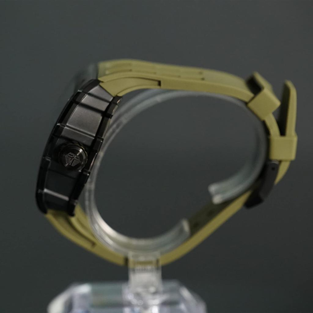 TSAR BOMBA Watch Business 50M Water Resistant Skeleton Watch Stylish Stainless Steel Tonneau Face Arm Watch for Men Luminous Japanese Movement Olive