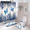 4 шт. занавески для душа с изображением роз и бабочек, водонепроницаемые занавески для ванной комнаты, коврик для унитаза, нескользящий коврик для декора ванной
