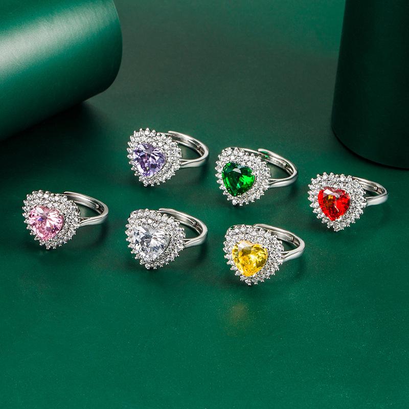 BELLA BOX Classic Love Heart Opening Resizable Rings For Women Zircon Engagement Party Fine Jewelry Gift