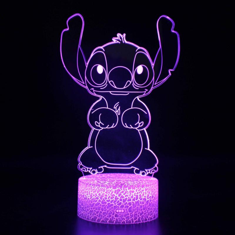 Cute Lilo and Stitch Lamp 3D LED Optical Bedroom Lamp with Remote 7 Colors Acrylic Visual Night Light