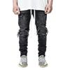 Trendy Men's European Stretch Motorcycle Black Ripped Denim Jeans