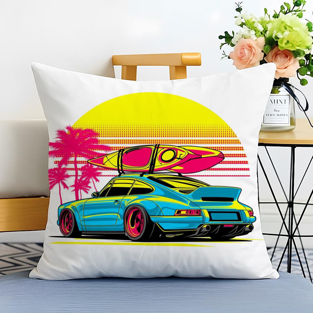 sports car illustration Cushion Cover Washable Linen comfort Soft for Sofa Bed Cozy Home Room Decor