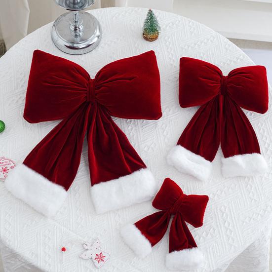 Красные рождественские бархатные банты Винтажные плюшевые набивные рождественские банты Подвесное украшение