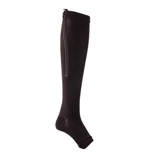 Men Women Knee High Zipper Open Toe Socks Leg Compression Support Stockings