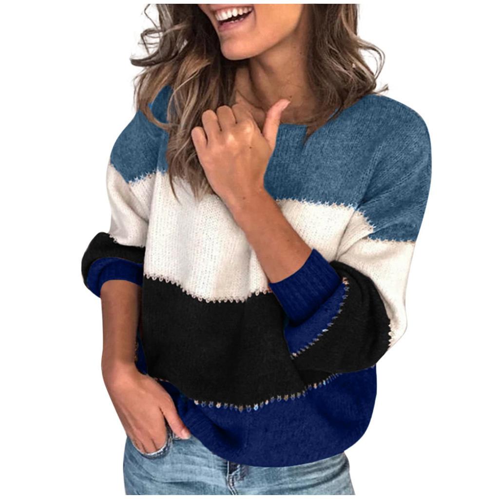 Women's  Autumn And Winter  New Round Neck Color Matching Comfortable Loose Sweater