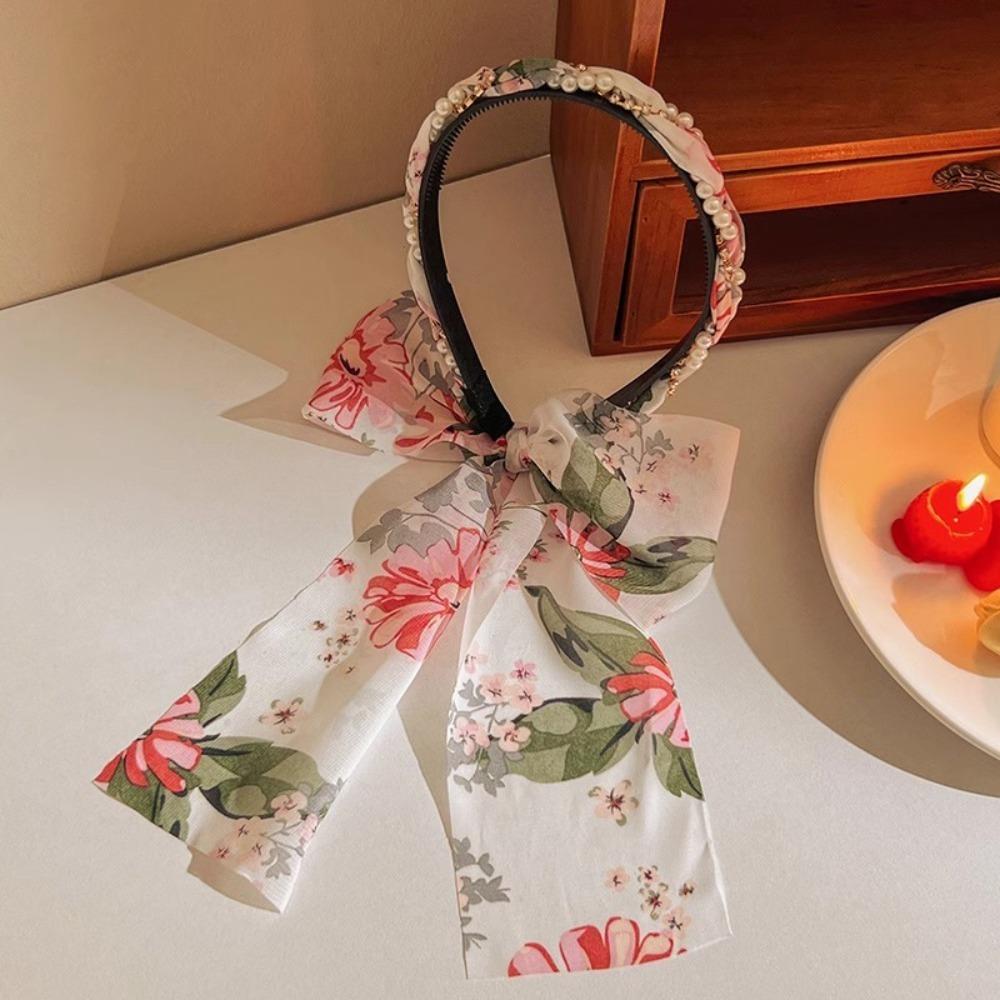 Регулируемый бант шелковый шарф повязка на голову цветочный принт обруч для волос лента повязка на голову бохо аксессуар для волос