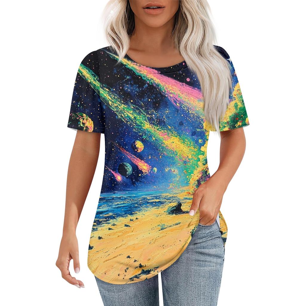 Женская футболка с принтом неба, модная, повседневная, с круглым вырезом и коротким рукавом