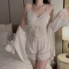 Charming Pajama Set for Women V Neck Butterfly Design Sexy Pajama Camisole Top with Breast Pad Ladies Pajama Shorts Set