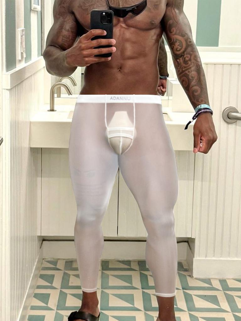 Men's Warm Ultra Thin Bottoming Pants, Quick Dry Sports Running Super Transparent High Elastic Men Fashion Leggings Comfortable