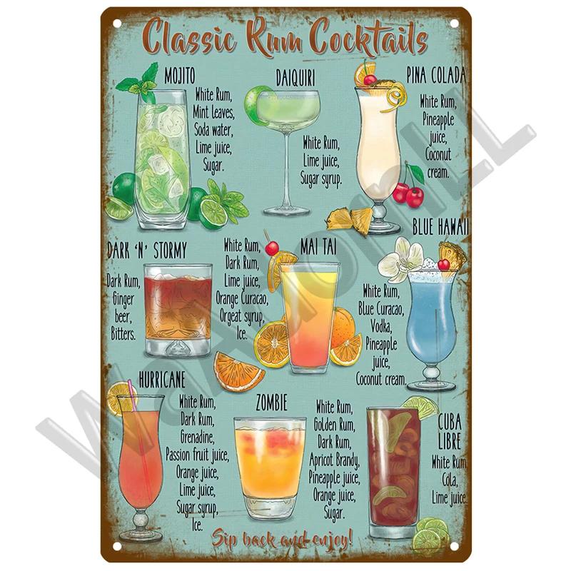 Tin Sign Decor Cocktail Metal Sign Plaque Metal Plate Vintage Iron Poster Wall Art Painting For Pub Club Man Cave Bar Decoration
