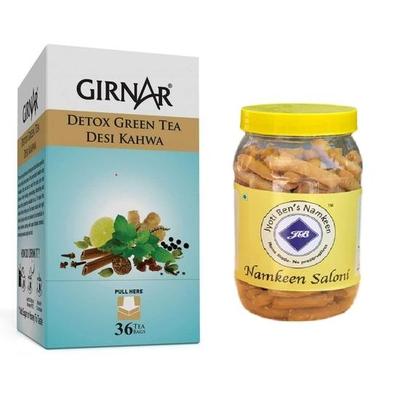 Зеленый чай Girnar Detox (36 чайных пакетиков) + Jyoti Ben's Namkeen Saloni 250г