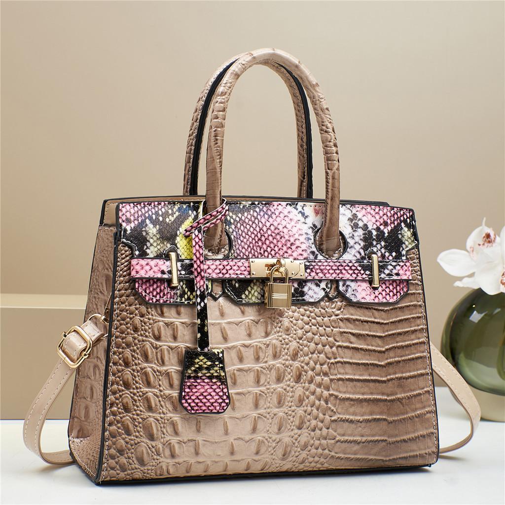 Модная женская сумка через плечо с цветовыми блоками, золотой пряжкой и текстурой крокодила для повседневной носки