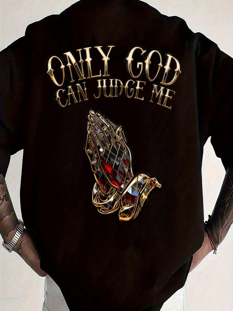 Men's Only God Can Judge Me Black Shirt- Eye-catching Golden Text Paired with An Exquisite Pray