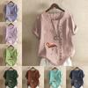 Women's Fashion Round Neck Short Sleeve T-shirt Casual Cotton Linen Graphic Shirt Red-crowned Crane Prined Summer Blouse Tops Plus Size
