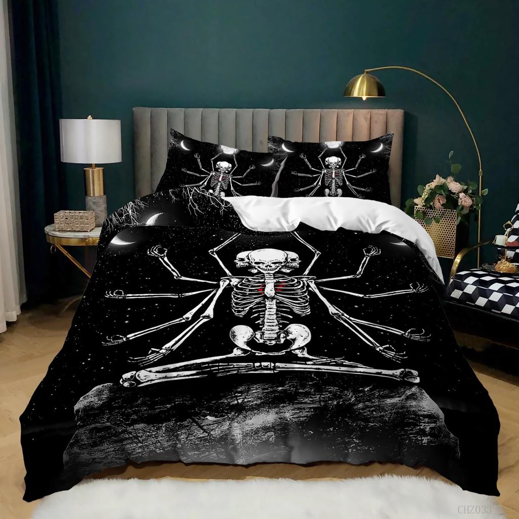 Halloween Skull Three-Piece Home Textiles Bedding Quilt Cover Pillowcase