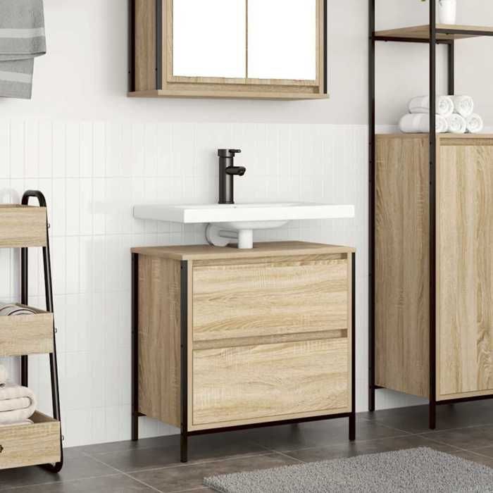 VidaXL Bathroom Furniture Washbasin and Drawers Sonoma Oak, Vanity Unit, Bathroom Storage Cabinet of 861883