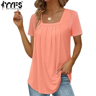 Женские модные повседневные летние весенние однотонные блузки и рубашки с квадратным воротником и короткими рукавами с принтом