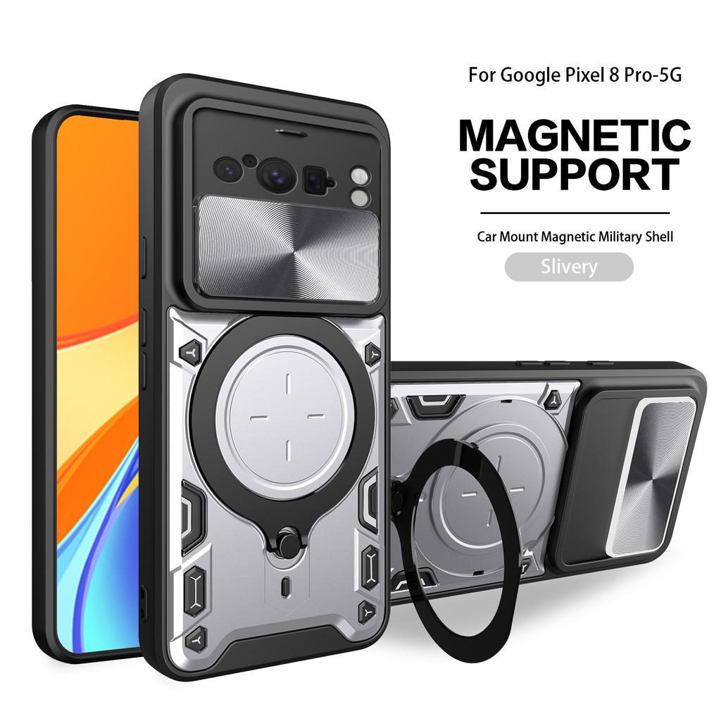 Magsafe Магнитный защитный чехол для камеры для Google Pixel 8 Armor Hybrid Metal Ring Back Cover для Google Pixel 8 Pro