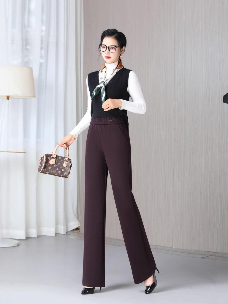 Elastic Waist Straight-Leg High Waist Plus Size Women's Slimming Pants for Autumn/Winter 2025.