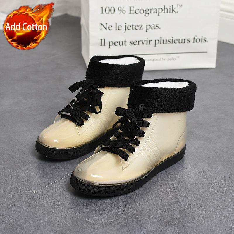 FleeceLined Women's Non Slip Warm Rain Boots Short Shaft Waterproof Flat Sole Fashionable Autumn Winter Outdoor Shoes for Women