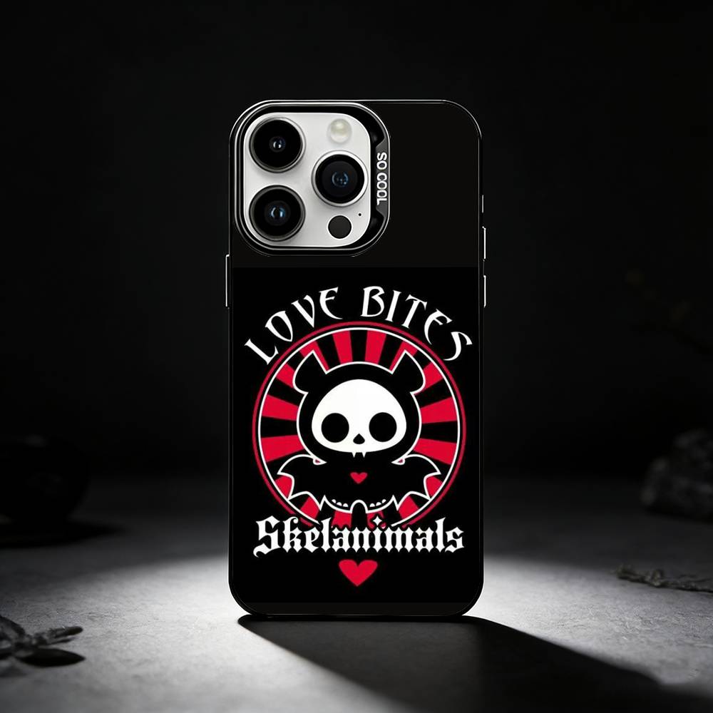Cute Skelanimals Dog dark Phone Case For iPhone 17,16,15,14,13,12,11 Plus,Pro Max,XS,Colored silver phone case