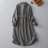 2025 осень новый европейский повседневный свободный полосатый шнуровка тонкий длинный рукав рубашка платье хлопка и льна женщины