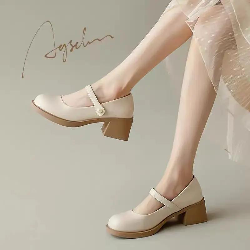 Готический стиль, туфли-лодочки на среднем блочном каблуке, в японском стиле лолита, массивные, женские, с круглым носком, обувь для женщин Мэри Джейн, стильные, в продаже