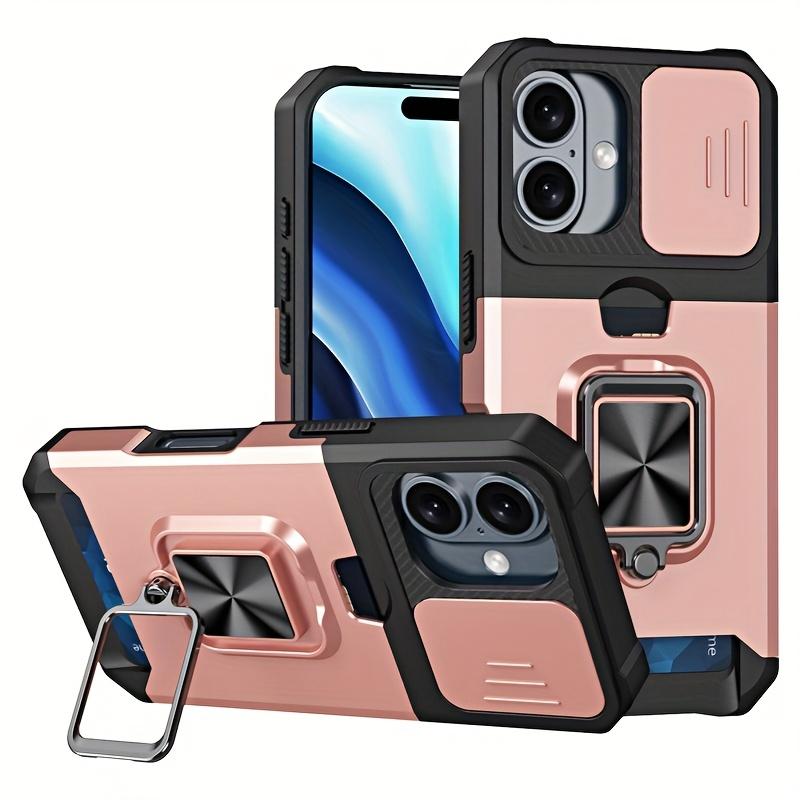 Ударопрочный тяжелый жесткий чехол с металлической подставкой и слотом для карт для iPhone 16 Pro Max 15 Pro Max 14 Pro Max