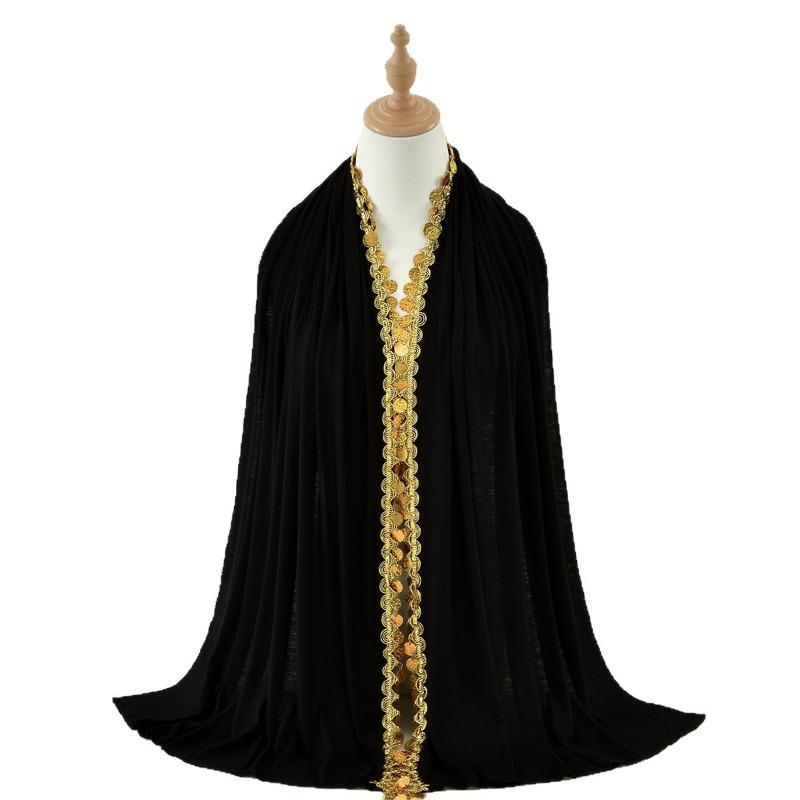 Горячая новинка, универсальный длинный шарф из мерсеризованного хлопка с пайетками, женский малайский, удобный и элегантный, однотонный, простой, головной платок