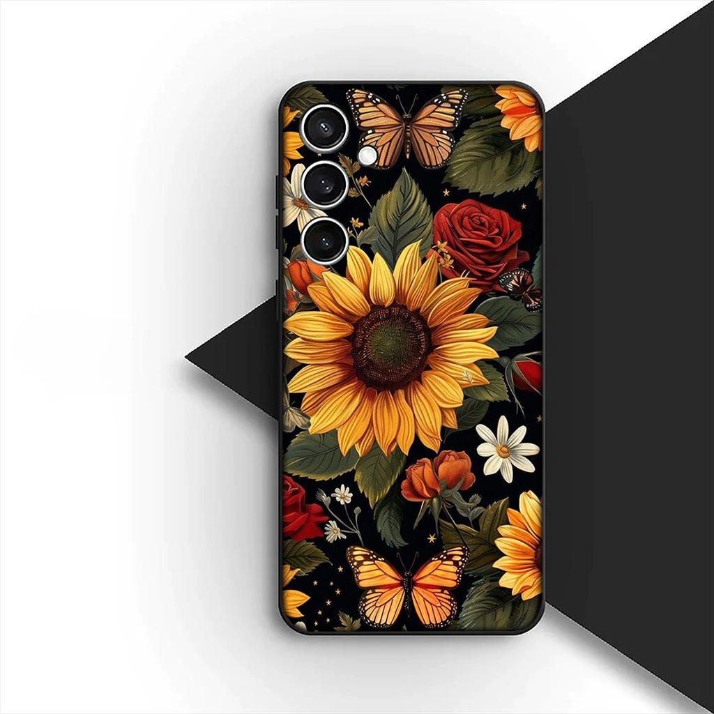 Cover for Samsung Galaxy A35 A36 A55 A26 A05 A06 A14 A50 A51 A53 A54 A12 A13 A23 Phone Case Sunflower Yellow Flower Butterfly
