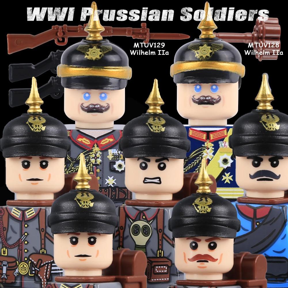 MOC солдаты Германской Прусской армии Первой мировой войны Фигурки Строительные блоки Военные Армия Пехота Пруссия Шлемы Оружие Пистолет Кирпичики Игрушки Подарок