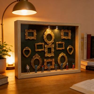 DIY Мини-музей Силуэтная коробка с маленькими рамками Фигурка Персонализированная Фотография Шкатулка для теней Семейная память Витрина Декор