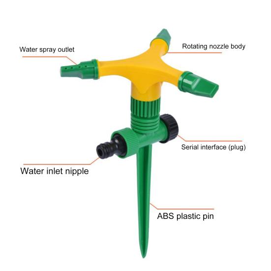 Вращающийся на 360 градусов спринклер для газона, большая площадь покрытия, регулируемая система полива сада, простой в установке спринклер с колышком