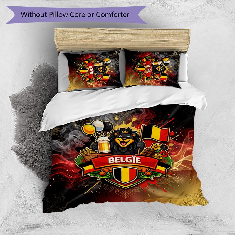 Belgium Football Printed Bedding 3 Piece Set Cozy Breathable Bed Cover Set as Housewarming Holiday Gift