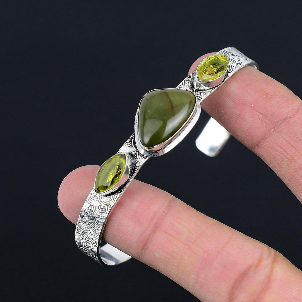 Распродажа ко Дню дружбы Браслет для помолвки из полихромной яшмы и цитрина, серебро 925 пробы