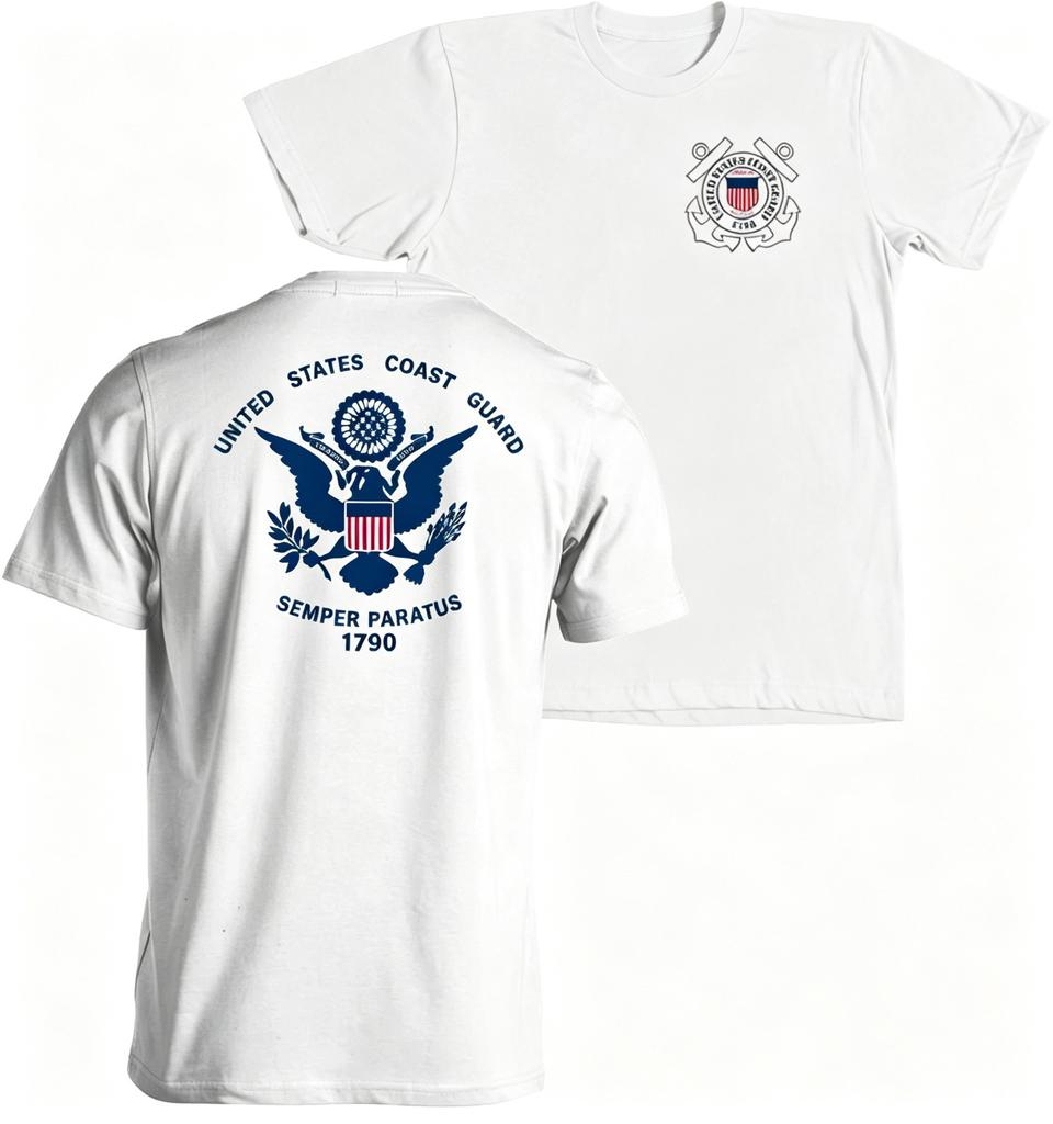 Coast Guard Flag Military Graphic T-Shirt Men's Front Back Tee S-5XL