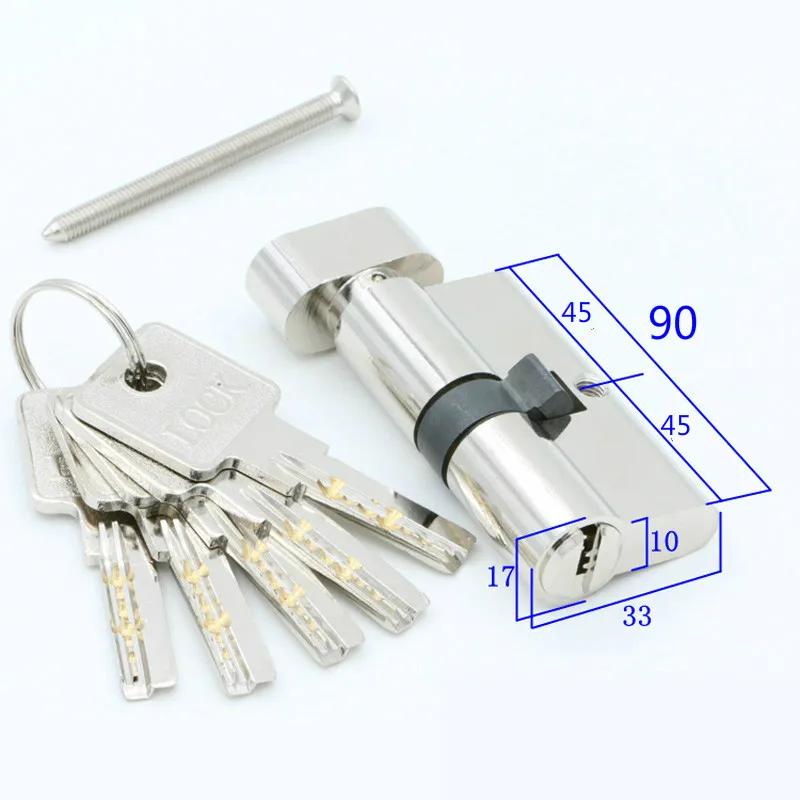 Дверной цилиндр 55 60 65 70 75 80 85 90 мм, защитный медный цилиндр замка, внутренняя ручка для спальни, гостиной, латунный ключ, запирающийся на 5 ключей