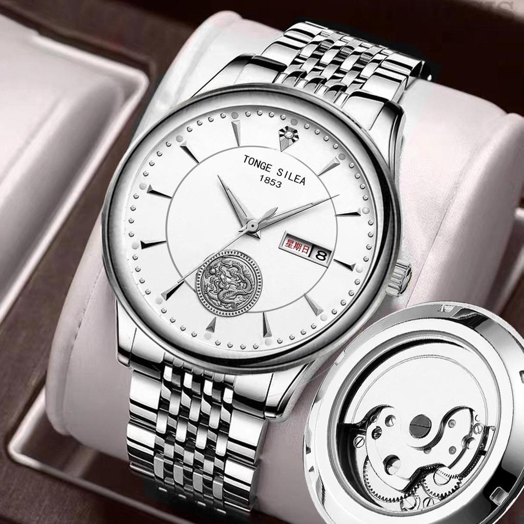 Автоматические мужские механические часы Jinlong с прозрачным корпусом и ремешком с застежкой-бабочкой