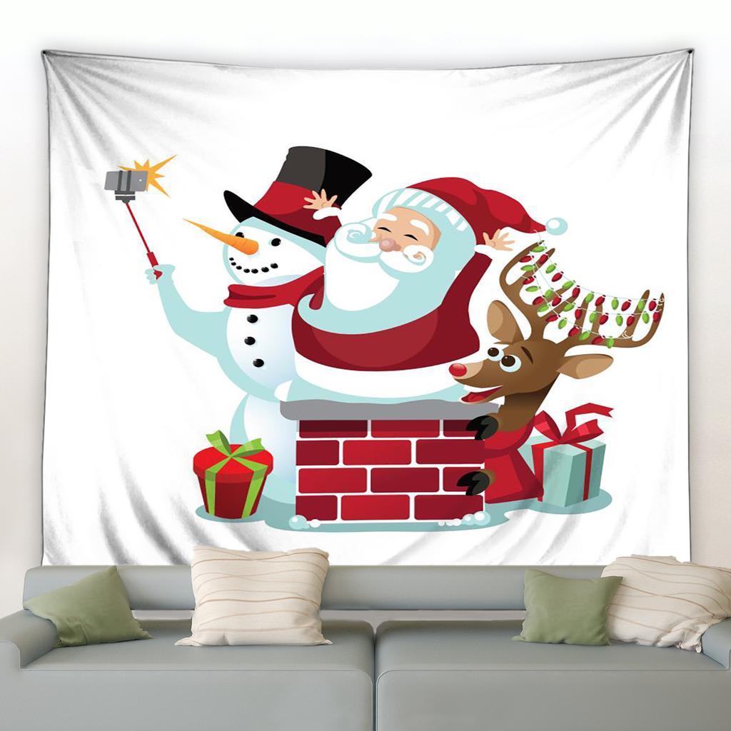 Merry Christmas Cartoon Santa Claus Printed Pattern Tapestry Home Living Room Bedroom Decoration Background Cloth Tapestry