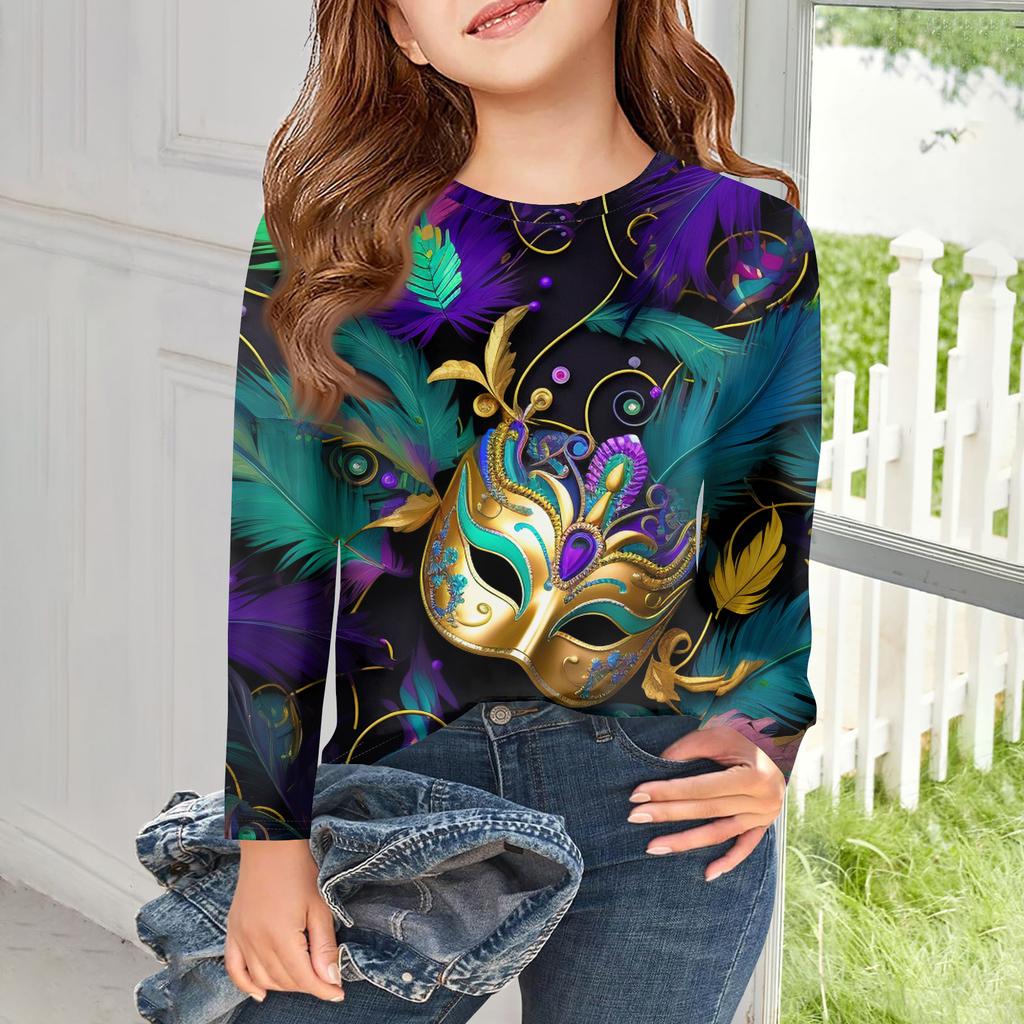 Футболки с длинным рукавом для девочек, детские осенние топы, с круглым вырезом, с принтом, базовые футболки