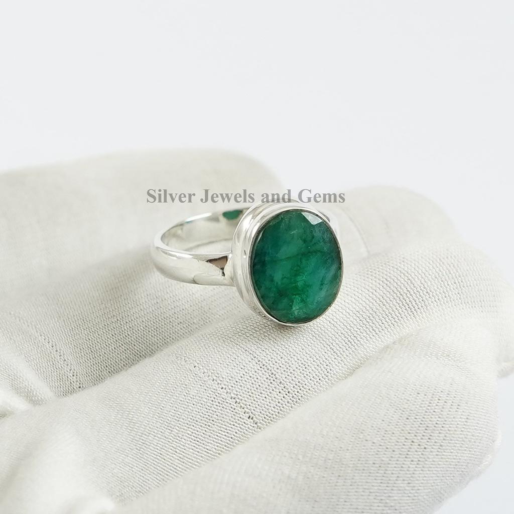 Oval Emerald Ring: Handmade 925 Sterling Silver Gemstone Ring