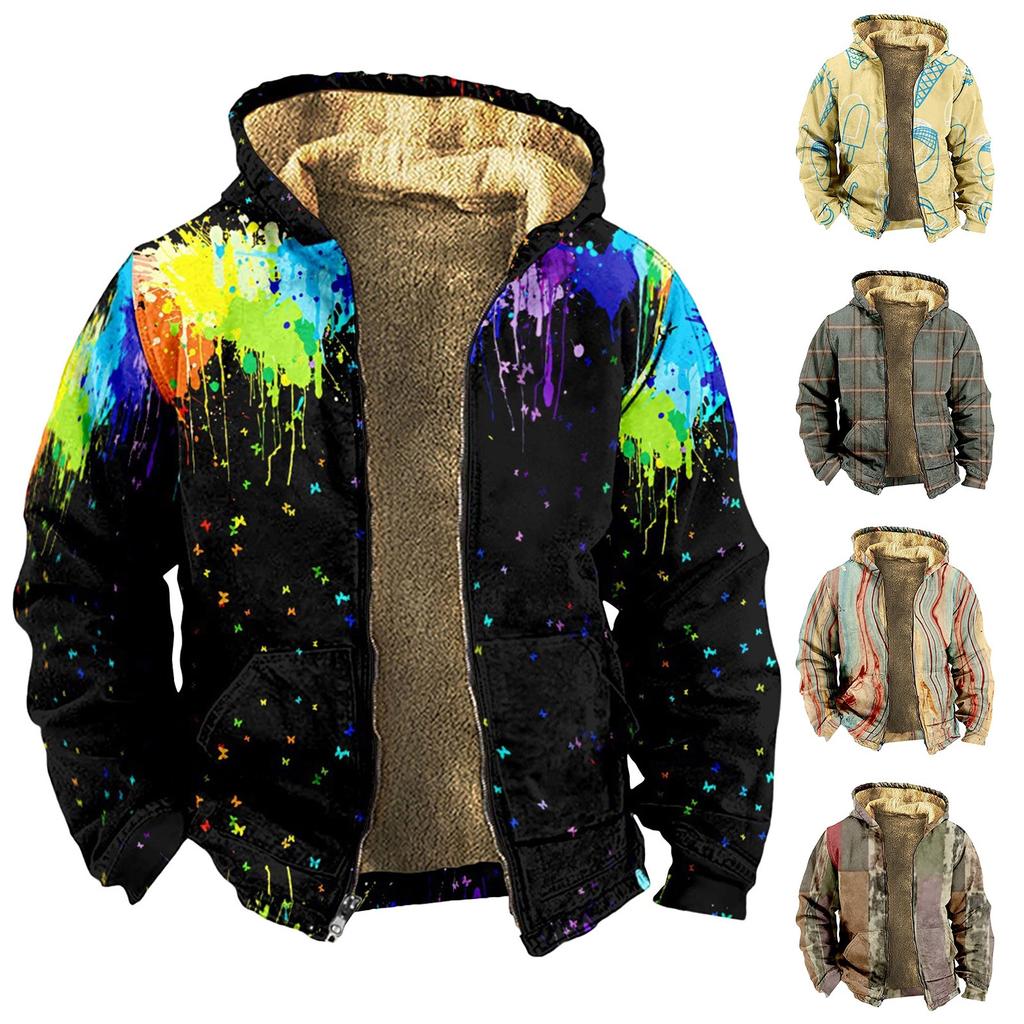 Men's Print Jacket Men's Spring And Autumn Casual Trend Zipper Hooded Jacket