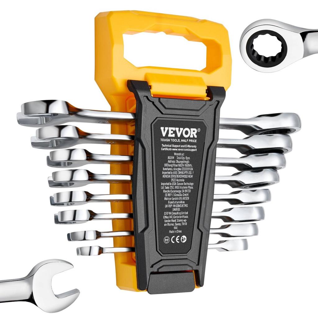 Combination Wrench Set 8-Piece Metric 8 mm to 19 mm with Organizer Rack