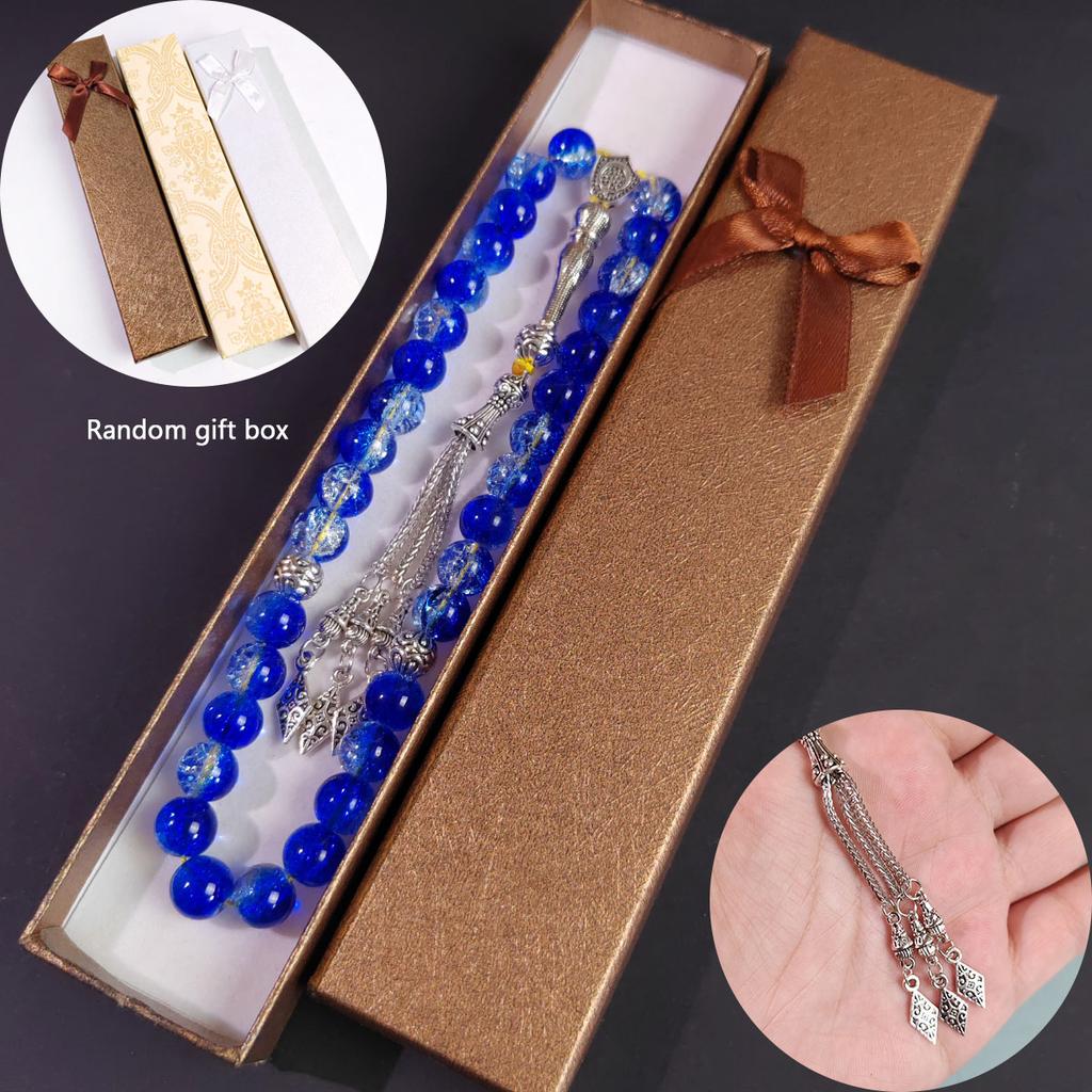 Blue glazed Tishbiha prayer bead bracelet, Islamic prayer hand-held prayer bead string, handmade tassel pendant, Muslim Ramadan Eid al Fitr gift